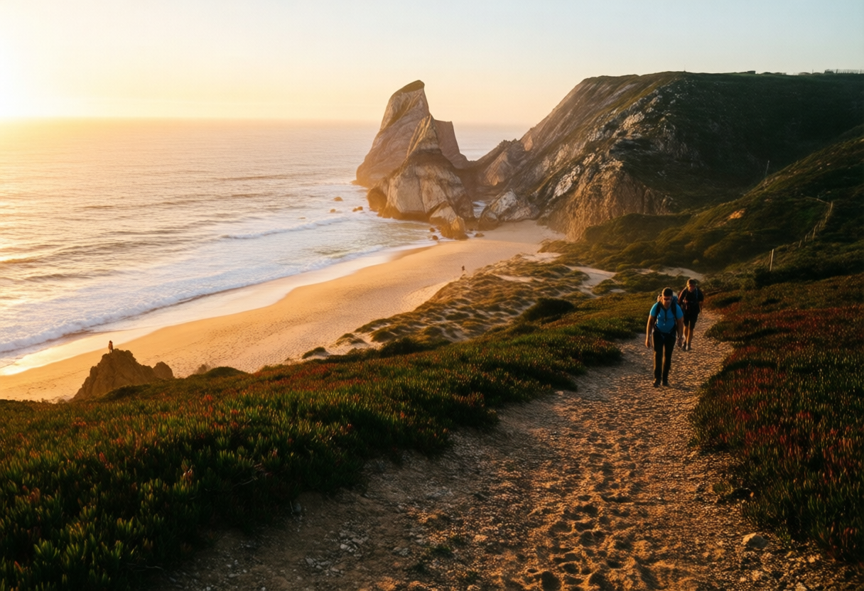 Trilho costeiro entre Cascais e o Guincho ao amanhecer