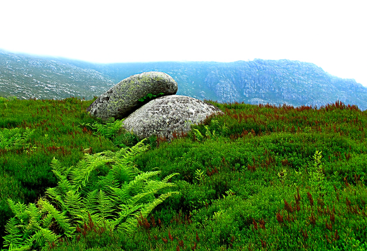 Encosta verde da Peneda-Gerês com pedras de granito